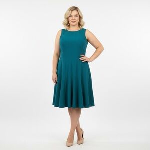 Wedding Night Teal Sleeveless Dress Fit‎ & Flare size 4P Pleating Skirt Stretch